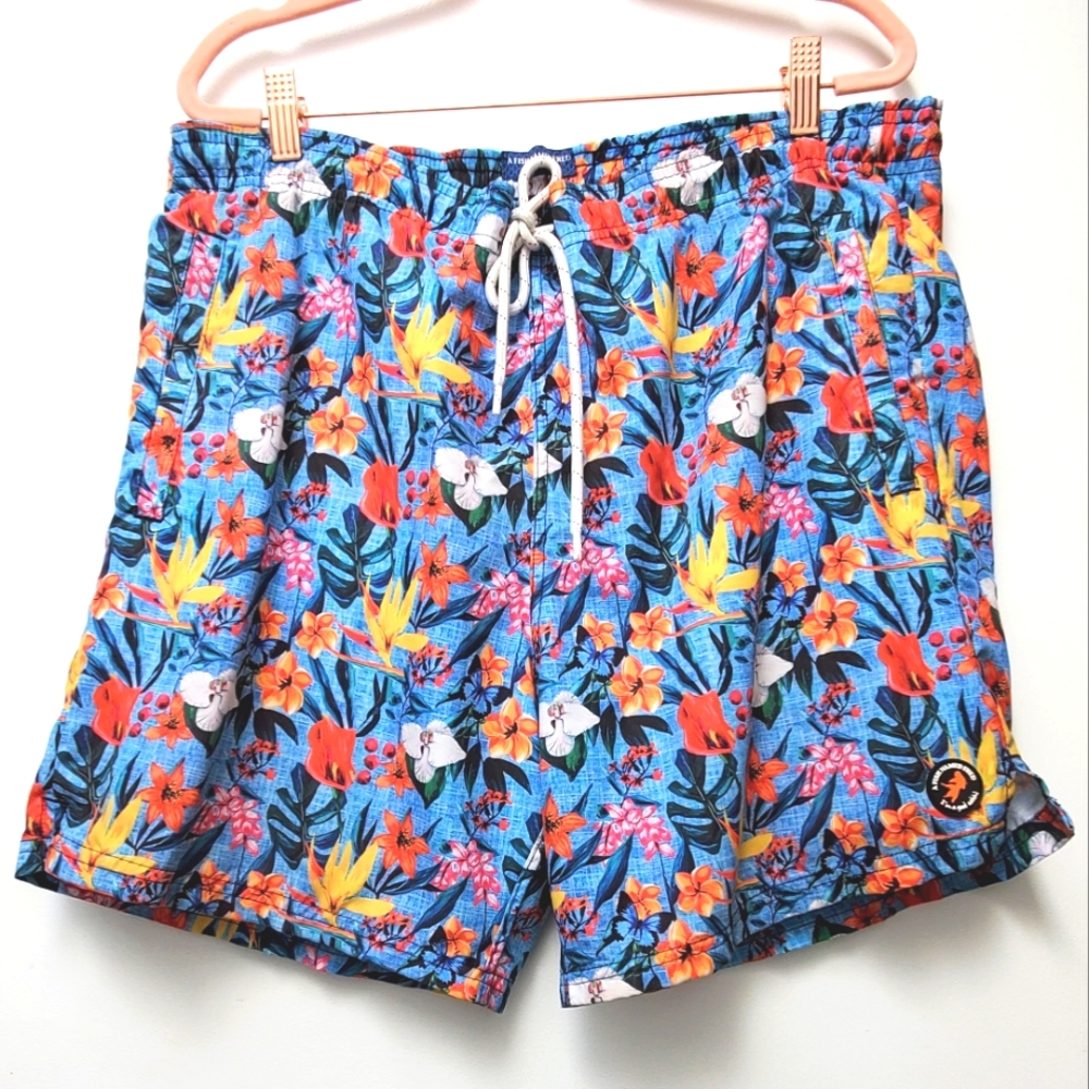 A Fish Named Fred Tropical Floral Hawaii Swim Surf Shorts Size Large